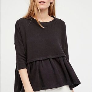 Free People Beach tea time cotton blend oversized peplum ruffle hem top, size XS